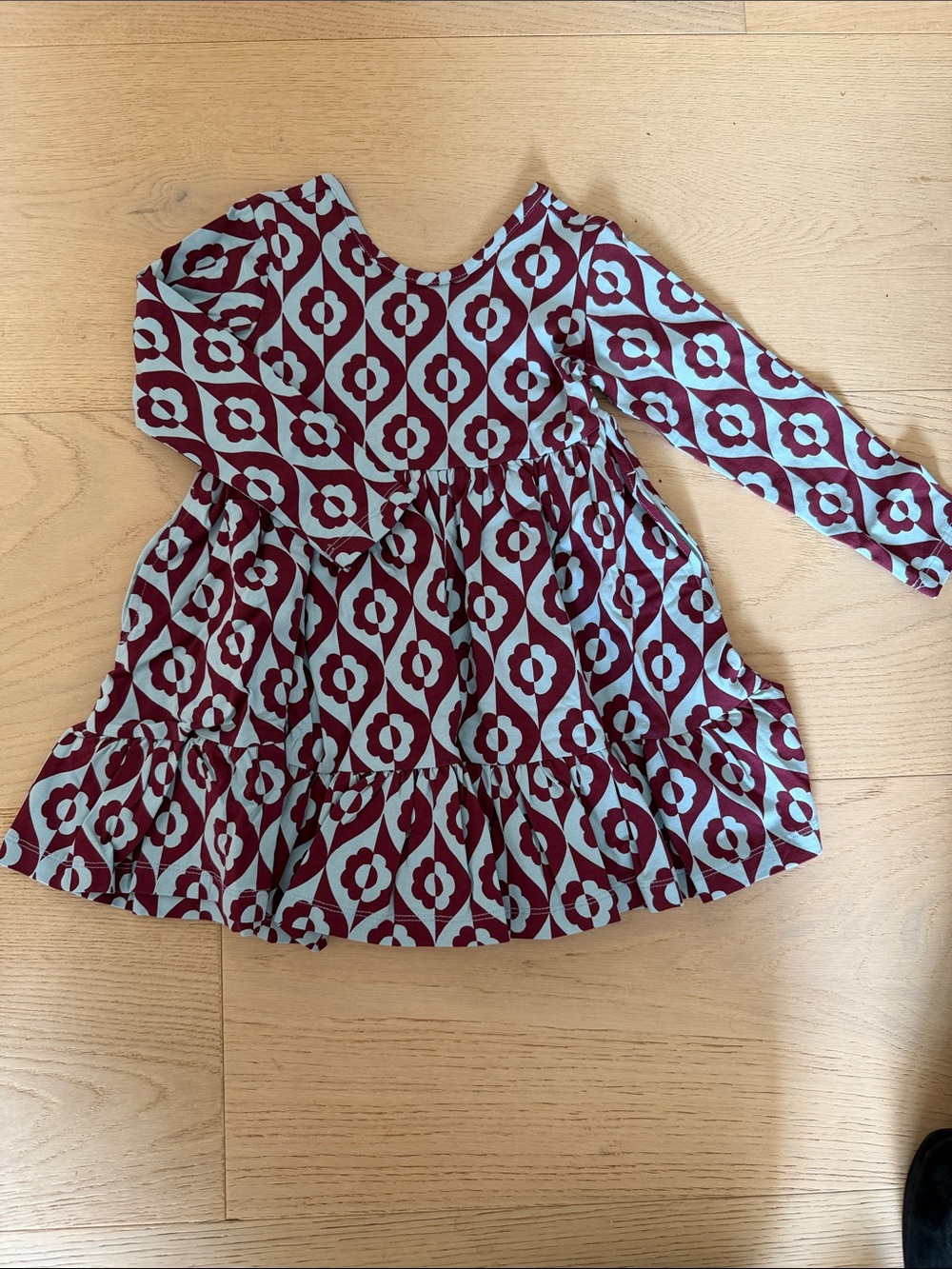 Hanna Anderson Girls' Burgundy and Light Blue Geometric Print skater Dress